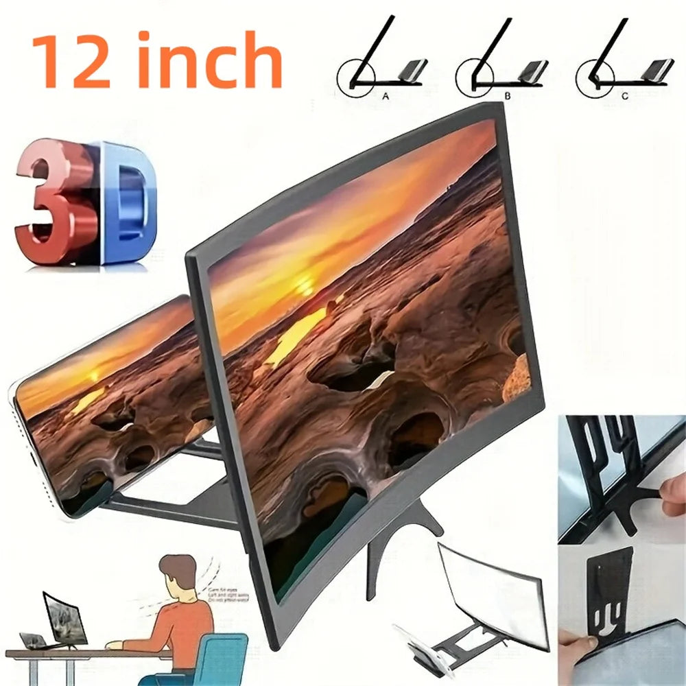 New 12 Inch Mobile Phone Screen Amplifier HD Phone Holder Screen Amplifier Portable Foldable Curved Enlarged Screen Magnifiers
